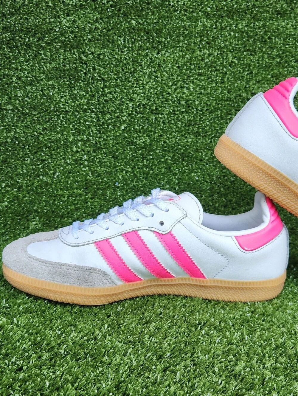 Adidas Samba Big Girls Kids Classic White Pink Leather Sneakers Shoes Size 3.5